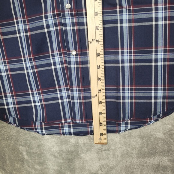 ELY CATTLEMAN Shirt Mens XLT Tall Blue Red Plaid Snap Front Short Sleeve Western - Picture 8 of 10